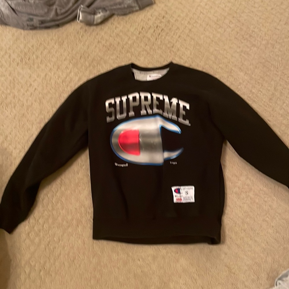 Supreme Black and Silver Crewneck Sweater